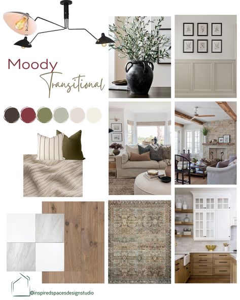 ✨ Mood board Monday ✨ This design captures the classic light and airy feel of transitional design while combining some moody and earthy tones. 🙋🏻‍♀️ Welcome! I’m Juliet Fernandez, Founder and Lead Designer at Inspired Spaces Design Studio. 🏡 I specialize in full service residential interior design and love to create beautiful and functional homes. 📩 If you are new here, consider following my page 📆 Book a design consultation today 🔗 Link in bio . . . [moodboard, moodboard monday... Traditional Moodboard Interior Design, Interior Decorating Mood Board, Transitional Home Interiors, Board House, Mood Board Interior, English Architecture, Design Consultation, Interior Design Mood Board, Transitional House