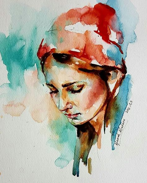 Watercolour Portrait Faces, Watercolor Face, Watercolor Portrait Painting, Watercolour Inspiration, Art Face, Seni Cat Air, Watercolor Portrait, Lukisan Cat Air, Watercolor Art Lessons