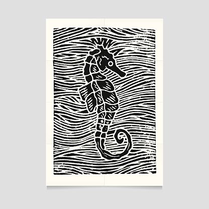 Seahorse Outline, Sea Horses Illustration, Illustration Design Graphique, Woodcut Art, Linoleum Print, Linocut Printmaking, Lino Art, Linocut Art, Ink Illustrations