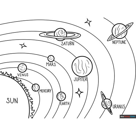 Solar System Coloring Page - Free & Printable Coloring Sheet Solar System Drawing, Science Coloring Pages, Printable Solar System, Moon For Kids, Solar System Coloring Pages, Planet Coloring Pages, Planet Drawing, Moon Coloring Pages, Popular Cartoon Characters