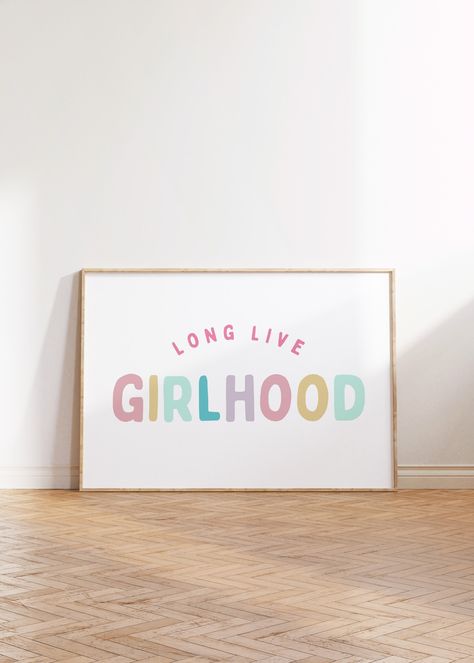 Long Live Girlhood Downloadable Print, Boho Girl Nursery Decor, Kids Room, PlayRoom Wall Decor, Quote Kids Wall Art, Digital Download by RainbowshineDesign on Etsy Wall Decor Toddler Girl Room, Girl Playroom Decor, Girls Playroom Decor, Playroom Ideas Girl, Girls Toy Room, Arias Bedroom, Girls Playroom Ideas, Playroom Wall Ideas, Blue Beds