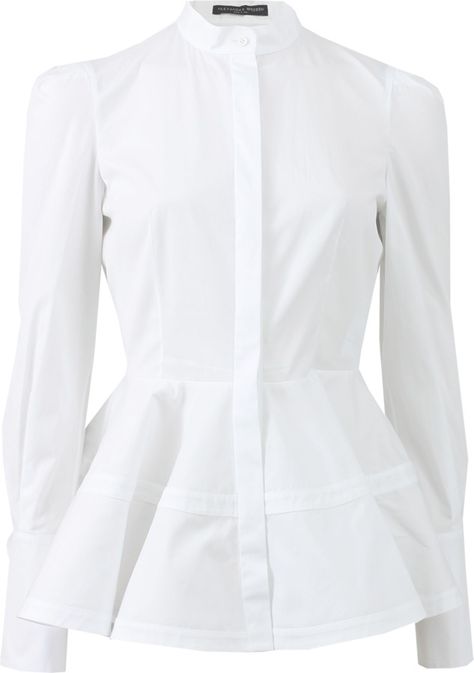 ALEXANDER MCQUEEN Button Peplum Blouse White Peplum Blouse, White Button Shirt, Alexander Mcqueen White, White Peplum Tops, Peplum Shirt, White Cotton Shirt, White Cotton Blouse, White Peplum, White Stripes Shirt