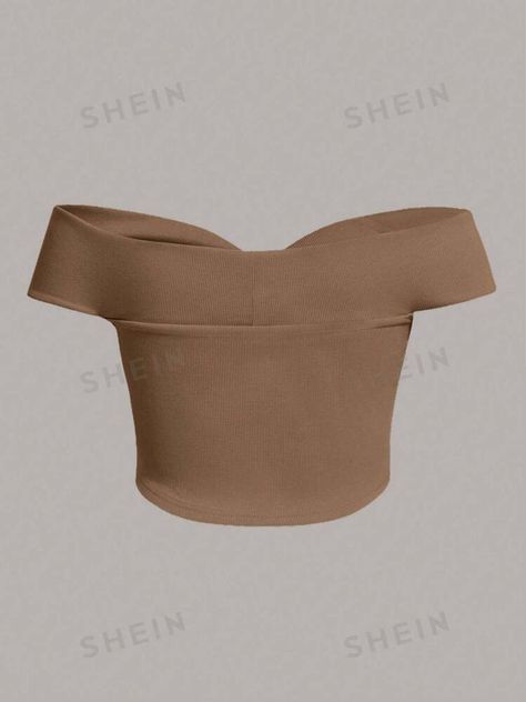 SHEIN MOD Khaki Design Twist Off Shoulder Fitted Cropped Plus Size Women Top | SHEIN USA Cropped Plus Size, Top Shein, All Fashion, Off Shoulder, Fashion Inspiration, Latest Trends, Twist, Womens Tops, Fashion Outfits