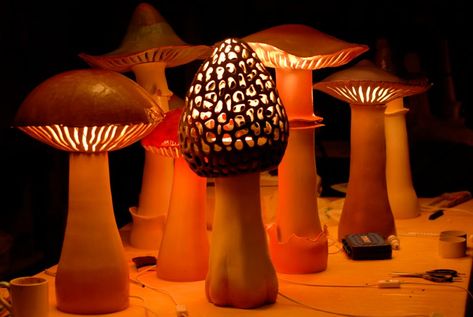 Clay Lamps, Different Types Of Mushrooms, Ceramic Mushrooms, Types Of Mushrooms, Ceramic Mushroom, Ceramic Lantern, Ceramic Lamps, Mushroom Lights, Pottery Lamp