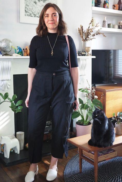 Trials of the Trend Trousers | What Katie Sews Trousers On Plus Size, Spring Work Outfits Midsize, Curvy Masculine Fashion, Minimalist Curvy Fashion, Curvy Trousers Outfit, Midsize Trousers, Size 16 Work Outfits, Mid Size Vintage Fashion, Colorful Midsize Outfits