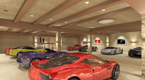 Private Luxury Garage - Rendering by Bradley Adams (co-worker) Garage Under House, Plan Garage, Luxury Car Garage, Underground Garage, Cool Garages, Wallpaper Luxury, Ultimate Garage, Dream Car Garage, Luxury Garage