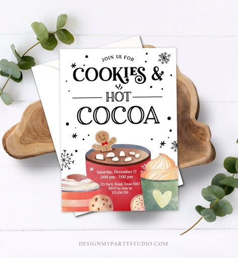 Editable Cookies and Cocoa Invitation Hot Cocoa Party Invite Hot Chocolate Christmas Birthday Cocoa Download Printable Hot Chocolate And Cookies, Hot Cocoa Party, Cocoa Party, Hot Chocolate Christmas, Chocolate Christmas, Chocolate Caliente, Cocoa Bar, Christmas Invitations, Christmas Chocolate