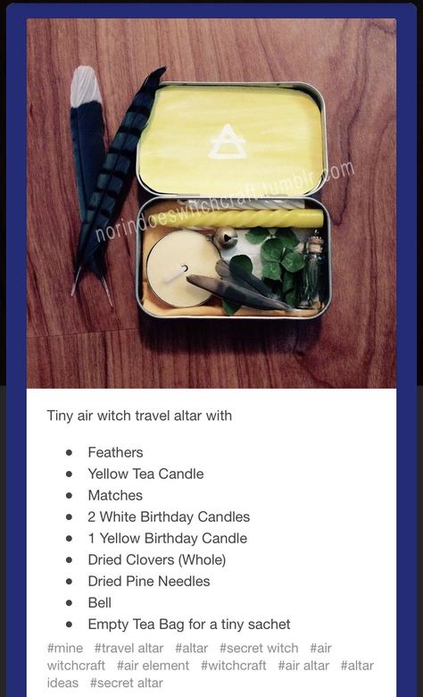 Travel Witch Altar, Altoid Tin Altar Witchcraft, Travel Altar Witchcraft, Wicca Recipes, Travel Altar, Wiccan Crafts, Witch Rituals, Wiccan Magic, Witch Spirituality