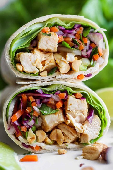 Chicken Ole, Peanut Chicken Wraps, Best Peanut Sauce, Easy Peanut Chicken, Homemade Peanut Sauce, Low Carb Meats, Fit Foodie Finds, Chicken Wrap Recipes, Chicken Lunch