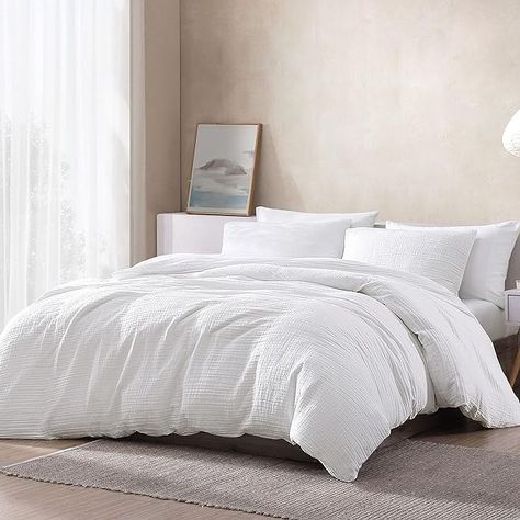 Amazon.com: Riverbrook Home Urban Casual Comforter Set, King, Devin Gauze - White, 3 Piece Set : Home & Kitchen White Comforter Bedroom, Cotton Comforter Set, Comforter Bedding, Down Comforters, White Comforter, Comforter Bedding Sets, Cotton Bedding Sets, Sleeping In Bed, Cotton Comforters