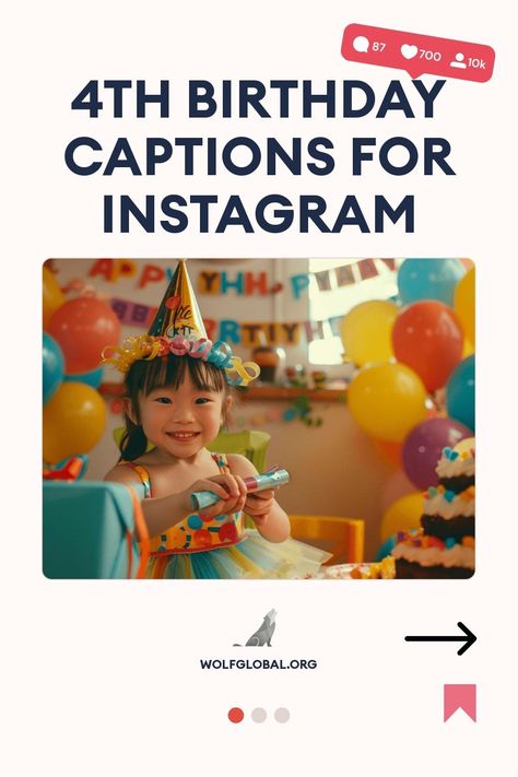 A smiling child wearing a party hat surrounded by colorful balloons at a birthday party.
Graphic with cheerful statements celebrating a four-year-old's birthday milestones and a call to action button.
A smiling woman with a laptop surrounded by social media icons advertises an Instagram engagement pod. 25th Birthday Captions Instagram, Birthday Instagram Captions, 21st Birthday Captions, Birthday Cap, Birthday Instagram, Birthday Captions Instagram, Birthday Captions, 29th Birthday, Late Birthday