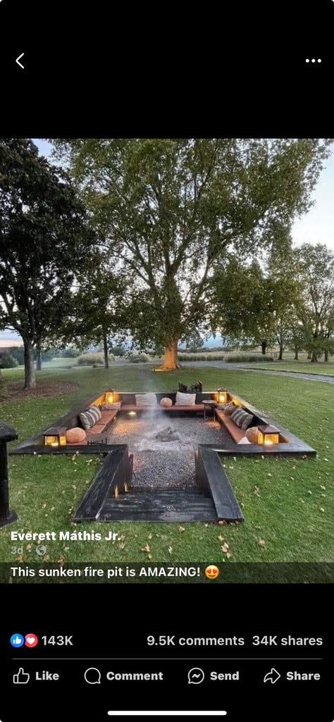 Sunken Fire Pit, Delta House, Sunken Fire Pits, Fire Pit Landscaping, Backyard Pavilion, Outdoor Living Decor, Backyard Fire, Fire Pit Backyard, Updating House