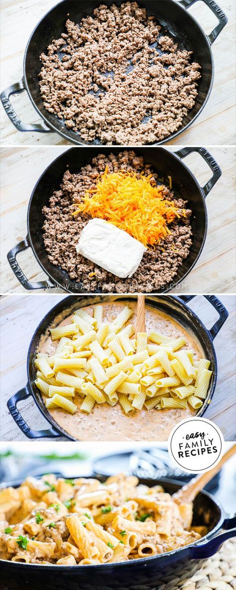 easy and yummy! Cheeseburger Pasta, Pasta Casera, Kinds Of Cheese, One Skillet, Cheese Burger, Deilig Mat, Goulash, Bratwurst, Beef Recipes For Dinner