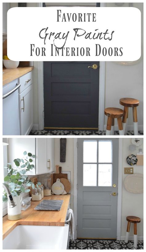 Gray Paint Change up on our Interior Kitchen Door - Nesting With Grace Interior Kitchen Door, Change Door, Gray Interior Doors, Interior Door Colors, Grey Interior Doors, Oak Interior Doors, Painted Interior Doors, Nesting With Grace, Black Interior Doors