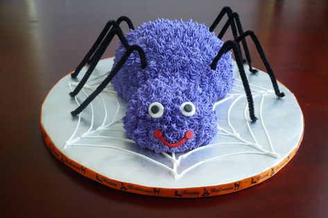 Purple Spider Cake This was a fun cake I did for my neice and her family. Cake is a Red Velvet with buttercream icing. Eyes and mouth are... Halloween Theme Birthday, Halloween Backen, Spider Cake, Purple Spider, Halloween Birthday Cakes, Family Cake, 2 Birthday Cake, Lace Wedding Cake, Halloween Baking