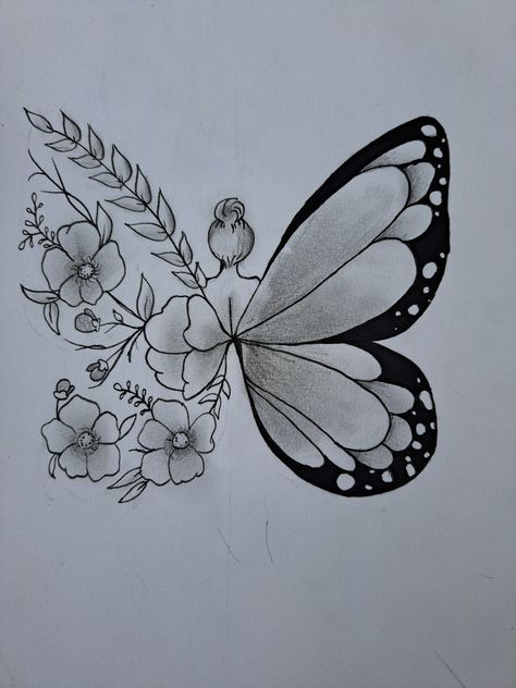 Fairy Flower Drawing, Fairy Drawing Ideas Easy, Small Fairy Drawing, Fairy Sketch Simple, Fairy Drawing Sketches, Fairy Drawings Easy, How To Draw A Butterfly, Butterfly Wings Drawing, Fairy Sketches