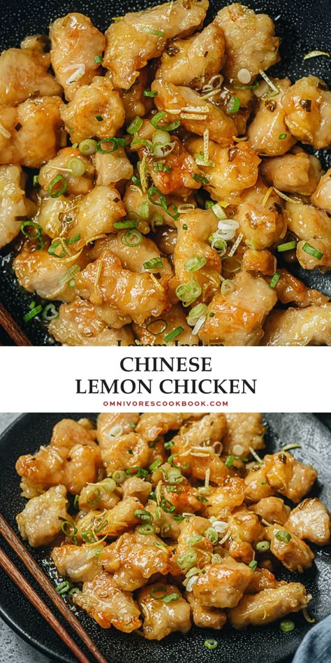 Chinese lemon chicken features crispy juicy chicken covered in a tangy and sweet lemony sauce that is also gingery. Make this easy dish for dinner to enjoy a treat that tastes just as good as the Chinese restaurant version! {Gluten-Free Adaptable} Chinese Lemon Chicken Recipe, Chinese Lemon Chicken, Gluten Free Chinese, Amazing Chicken, Better Than Takeout, Lemon Chicken Recipe, Chinese Cooking Recipes, Takeout Food, Easy Chinese Recipes