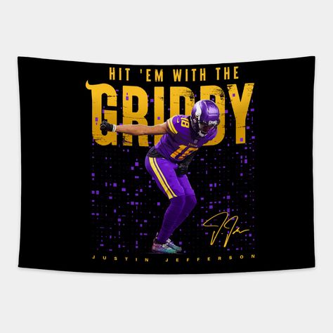 Vikings Bedroom, Football Bedroom, Justin Jefferson, Wife Birthday, Husband Birthday, Boys Bedroom, Minnesota Vikings, Custom Tapestry, Apartments Bedrooms