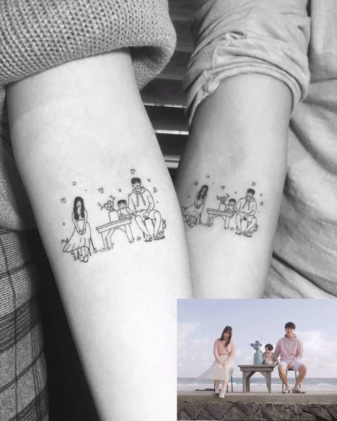 Matching family tattoo. Matching Family Tattoos, Elephant Family Tattoo, Small Sister Tattoos, Small Matching Tattoos, Tattoo Family, Tattoo S, Inner Forearm Tattoo, Outline Tattoo, Family Tattoo