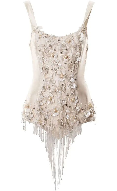 MARTY SIMONE • LUXURY LINGERIE - Chloé by Martine Sitbon | ivory silk bodysuit... Designer Bodysuit, Performance Bodysuit, Martine Sitbon, Embellished Bodysuit, Silk Bodysuit, Runway Gowns, Bodysuit Designs, Clear Beads, Ivory Silk