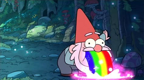 17 Gravity Falls GIFs To Brighten Up Your Day - Gnome Puking Rainbow.  Ultimate win. Gravity Falls Gnome, Rainbow Puke, Search Wallpaper, Art Adventure Time, Nyan Cat, 패턴 배경화면, Taste The Rainbow, Fall Wallpaper, Computer Wallpaper