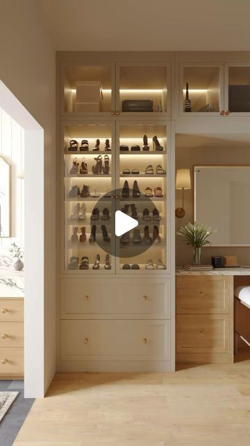 Walk In Closet With Makeup Vanity, Closet With Makeup Vanity, Shoe Storage Ideas Closet, Closet Vanity Ideas, Makeup Vanity In Closet, Closet Vanity, Closet Shoe Storage, Purse Storage, Walk In Closets