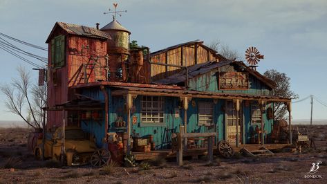 ArtStation - THE WEST, bondok max Apocalypse House, Fallout Settlement, Fallout 4 Settlement Ideas, Apocalypse Landscape, Post Apocalyptic Art, Apocalypse Art, Fall Out 4, Building Concept, Bill Cosby