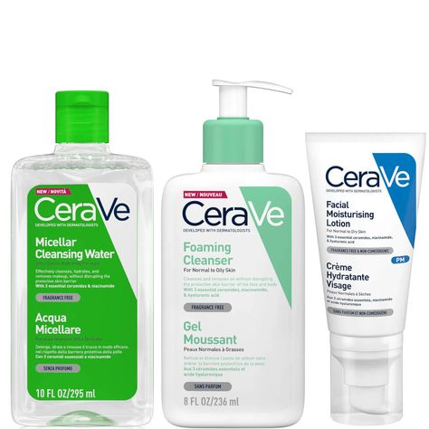 Discover a gentle yet effective skincare routine with CeraVe’s Foaming 3 Step Double Cleanse and Moisturise Bundle. Uniting a micellar water, foaming cleanser and moisturiser, the set works to clarify and purify your complexion, while respecting skin’s natural barrier.Set Contents:Micellar Cleansing Water with Niacinamide for All Skin Types 295mlA facial cleanser designed to sweep away impurities, pollution and makeup. Fortified with three essential ceramides, it works to keep skin hydrated for up to 24 hours, while niacinamide helps to tone and purify.Foaming Cleanser with Niacinamide for Normal to Oily Skin 236mlA gentle foaming cleanser that works to sweep away impurities and traces of makeup. Perfect as part of a double cleansing routine, it combines three essential ceramides, hyaluron Double Cleanse, Cleansing Routine, Double Cleansing, Micellar Cleansing Water, Hydrating Cleanser, Cleansing Water, Lightweight Moisturizer, Foaming Cleanser, Water Cleanse