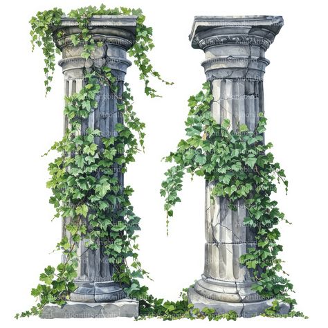 Exceptional value! This clipart collection features 12 exclusive Greek Pillars with Vine Leaves images and you will receive all of them in the form of an instant digital download. This bundle is ideal for a wide range of creative projects, such as greeting cards, wall art or decor, invitations, junk journals, backgrounds, apparel, prints, mugs and social media posts - the possibilities are endless! Each clipart piece is an original artwork and can only be bought in my store. *WHAT YOU WILL GET* Greek Ancient Architecture, Ancient Greek Decor, Old Greek Aesthetic, Digital Backgrounds Art, Ancient Greek House, Ancient Greek Garden, Greek Decorations, Greek Background, Greek Pillars