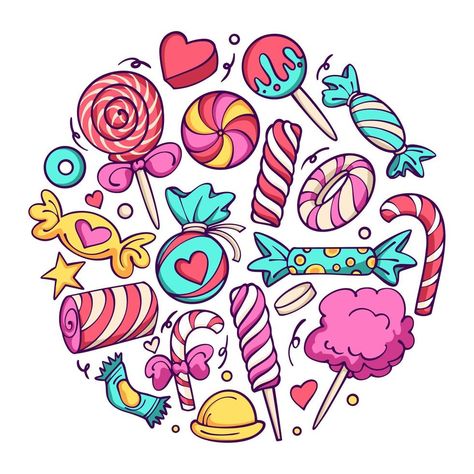 Cute Candy Drawings Easy, Cute Candy Doodles, Candy Sketch Drawing, Simple Candy Drawing, Sweet Treats Drawings, Drawing Of Sweets, Candy Digital Art, Candy Cartoon Sweets, Sweet Art Drawing