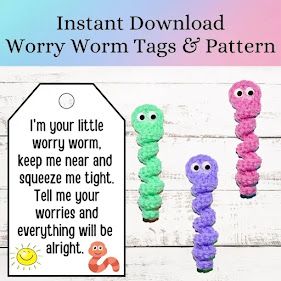 Worry Worm Pattern, Crochet Worry Worm, Wiggle Worm, Worry Worm, Loom Knitting, How To Crochet, Learn To Crochet, Crochet Crafts, Creative Crafts