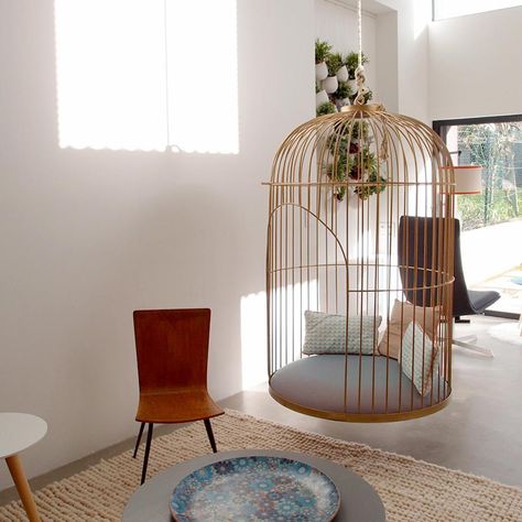 The bird cage has long been an object that transcends its original function, a metaphor for writers, a stage prop for go-go dancers, and a perennial... Birdcage Chair, Deco Studio, Contract Furniture, Decoration Inspiration, My New Room, Bird Cage, Hanging Chair, Chair Design, Furniture Store