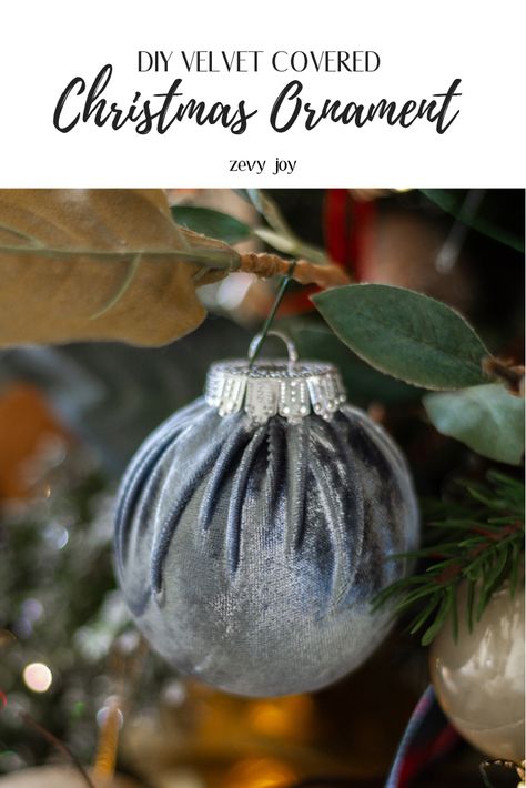 DIY Velvet Covered Christmas Ornaments Cover Ornaments With Fabric, How To Cover Ornaments With Fabric, Fabric Wrapped Ornaments Diy, Recycle Old Christmas Ornaments, Diy Satin Christmas Ornaments, Diy Painting Christmas Ornaments, Ornament Sets Diy, Velvet Baubles Diy, Fabric Christmas Tree Ornaments Diy