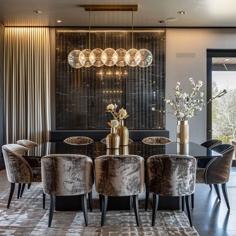 Black And Gold Dining Room, Gold Dining Room, Gold Dining, Luxury Dining Room, Luxury Dining, Roaring 20s, Florida Home, Dining Table Chairs, Living Dining Room