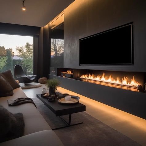 Sleek Modernism Electric Fireplace Ideas With TV Above Image Tv Wall Design Fireplace Modern, Tv Above Modern Fireplace, Diy Electric Fireplace Surround With Storage, Recessed Fireplace Ideas, Modern Fireplace Hearth Ideas, 85 Inch Tv On Wall With Fireplace, Tv Wall Design Contemporary, Luxury Electric Fireplace, Tv Wall Decor Fireplace