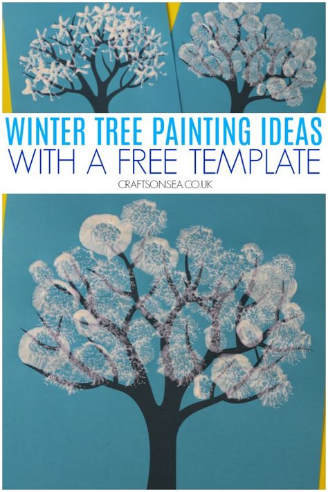 Winter Tree Painting Ideas for Kids Winter Tree Painting, Winter Painting Ideas, Tree Painting Ideas, Thema Winter Im Kindergarten, Winter Tree Crafts, Painting Crafts For Kids, Winter Crafts For Toddlers, Winter Crafts Preschool, Painting Ideas For Kids