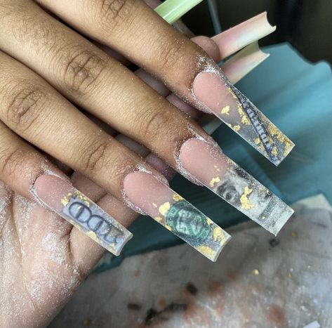 Money Nails, Naild It, Encapsulated Nails, Nail Art Designs Images, Shape Nails, Purple Acrylic Nails, Acrylic Nail Set, Diy Acrylic Nails, Drip Nails