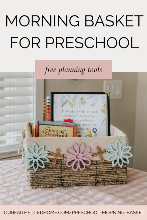 Christian Homeschool Preschool, Morning Basket Ideas, Start A Routine, Charlotte Mason Preschool, Morning Baskets, Christian Preschool, Morning Basket, Charlotte Mason Homeschool, Christian Homeschool