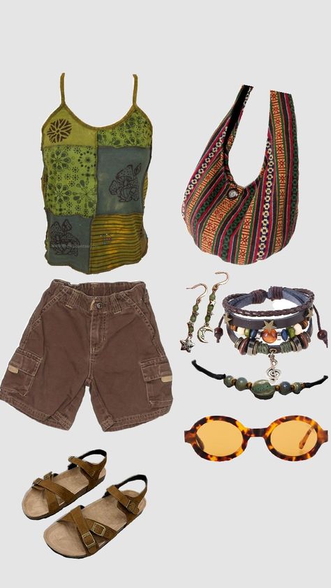 #hippie#starterpack#summer Tiki Aesthetic Outfit, Beachy Hippie Outfits, Beach Hippie Outfit, Tropical Vacay Outfits, Hippie Beach Outfit, Beachy Boho Outfits, Beachy Aesthetic Outfits, Boho Hippie Outfits, Grunge Summer Outfits