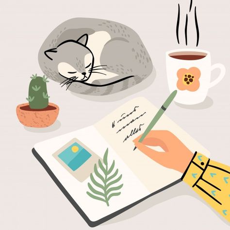 Stay at home. woman writes a diary at ho... | Premium Vector #Freepik #vector #coffee #girl #cat #home Infographic Design Inspiration, Women Writing, A Diary, Illustration Art Girl, Cute Wallpaper For Phone, Girls Illustration, Free Vector Graphics, Illustration Character Design, Free Vector Art