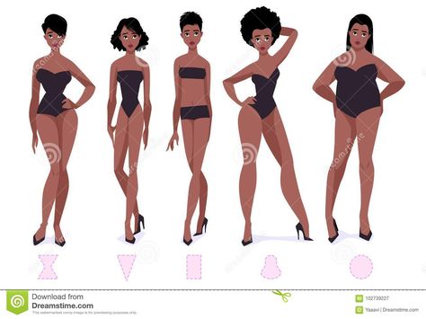 Set Of Female Body Shape Types - Five Types. Stock Vector - Illustration of fashion, latino: 102739227 Computer Illustration, Types Of Body Shapes, Body Type Drawing, Cartoon Body, Body Shape Drawing, Body Types Women, Body Drawing, Female Body, Woman Silhouette