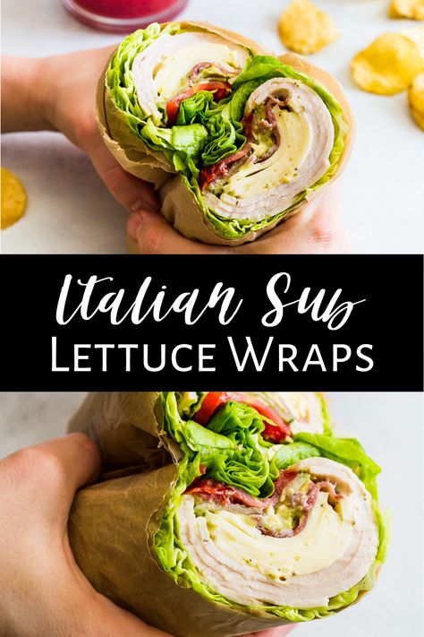 Keto Italian Lettuce Wraps, Lettuce Wrapped Sandwiches, Italian Lettuce Wraps, Gluten Free Wraps Ideas, Pepperoncini Aioli, Dairy Free Wraps, Lettuce Sandwich Wraps, Healthy Subs, Italian Wraps