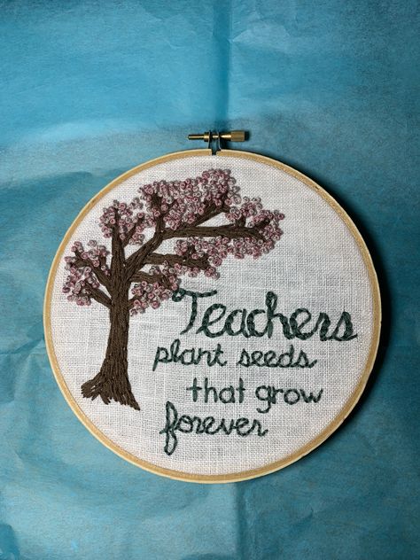 Embroidery For Teachers Gift Ideas, Embroidery Teacher Gifts, Teacher Embroidery, Christmas Hand Embroidery, Diy Hair Scrunchies, Farewell Cards, Embroidery Frame, Wallpaper Flowers, Hoop Embroidery