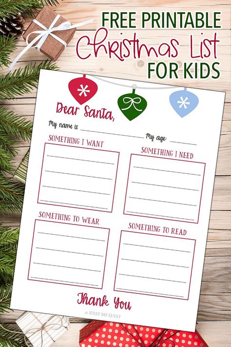 Free Printable Christmas List for Kids! Use the Something I Want, Something I Need, Something to Wear, & Something to Read list to simplify gift giving this year. Want Need Christmas List, Santa Letter Want Need Wear Read, What I Want For Christmas List Printable, Christmas List For Kids Free Printable, Want Need Wear Read Printable, Kids Christmas List Want Need, Printable Christmas List For Kids, Printable Christmas List Template, Santa List Printable Free