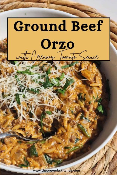 Ground Beef Orzo Recipe Beef Orzo, Orzo Dinner, Dinner Sides Recipes, Orzo Skillet, Tomato Pesto Sauce, Cheesy Orzo, Orzo Dishes, One Pot Recipes, Orzo Recipe