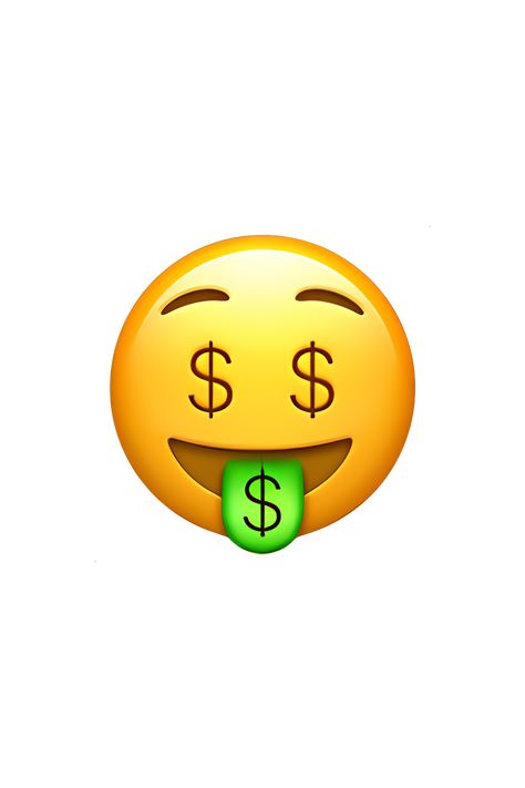 The 🤑 Money-Mouth Face emoji depicts a yellow face with a wide open mouth, showing a row of white teeth and a pink tongue. The eyes are closed and the eyebrows are raised in a happy expression. The face is wearing a pair of black sunglasses and a green dollar sign is seen on the tongue, indicating that the face is greedy for money. Money Emoji Iphone, Funny Facebook Profile Pictures, Instagram Glowing Logo, Teeth Emoji, Money Emoji, Finger Emoji, Tongue Emoji, Emojis Iphone, Iphone Png