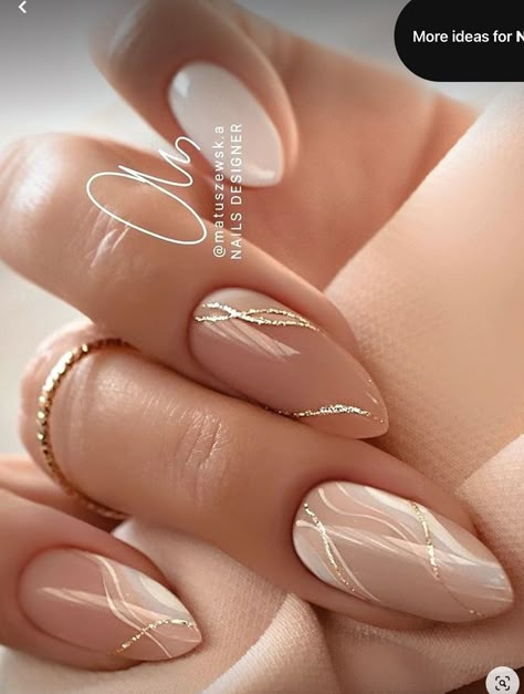 Neutral Tone Nail Designs, Simple Neutral Fall Nails, Pretty Nails For Wedding, Elegant Vacation Nails, Cream Nails With Gold, Wedding Nude Nails, Engagement Gel Nails, Nude Nails For Wedding, Classy Chic Nails