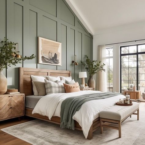 12 sage green and cream bedroom 4 Modern Bedroom Decor Ideas, Sage Bedroom, Decoration Ideas Bedroom, Bedroom Storage Ideas, Rustic Bedroom Ideas, Bedroom Decoration Ideas, Sage Green Bedroom, Bedroom Hacks, Accent Wall Bedroom