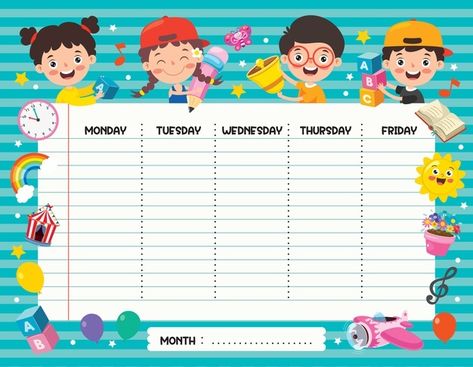 School Timetable Template, Timetable Template, Back To School Worksheets, Calendar For Kids, School Timetable, Digital Paper Free, Writing Paper Printable Stationery, Free Kindergarten Worksheets, Kids Schedule