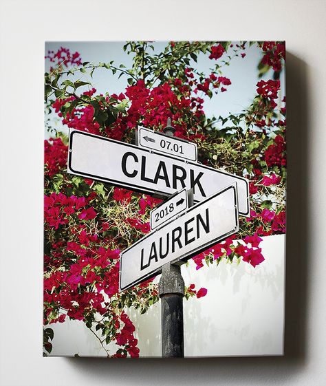 Our  Personalized Collection will add that perfect edge to your decor. Personalized street sign wedding gift. #wedding #weddinggift #romanticgift Wedding Gifts Painting, Street Sign Art, Personalized Street Signs, Canvas Art Gifts, Cross Road, Anniversary Art, Florida Art, Memorable Wedding, Wedding Painting